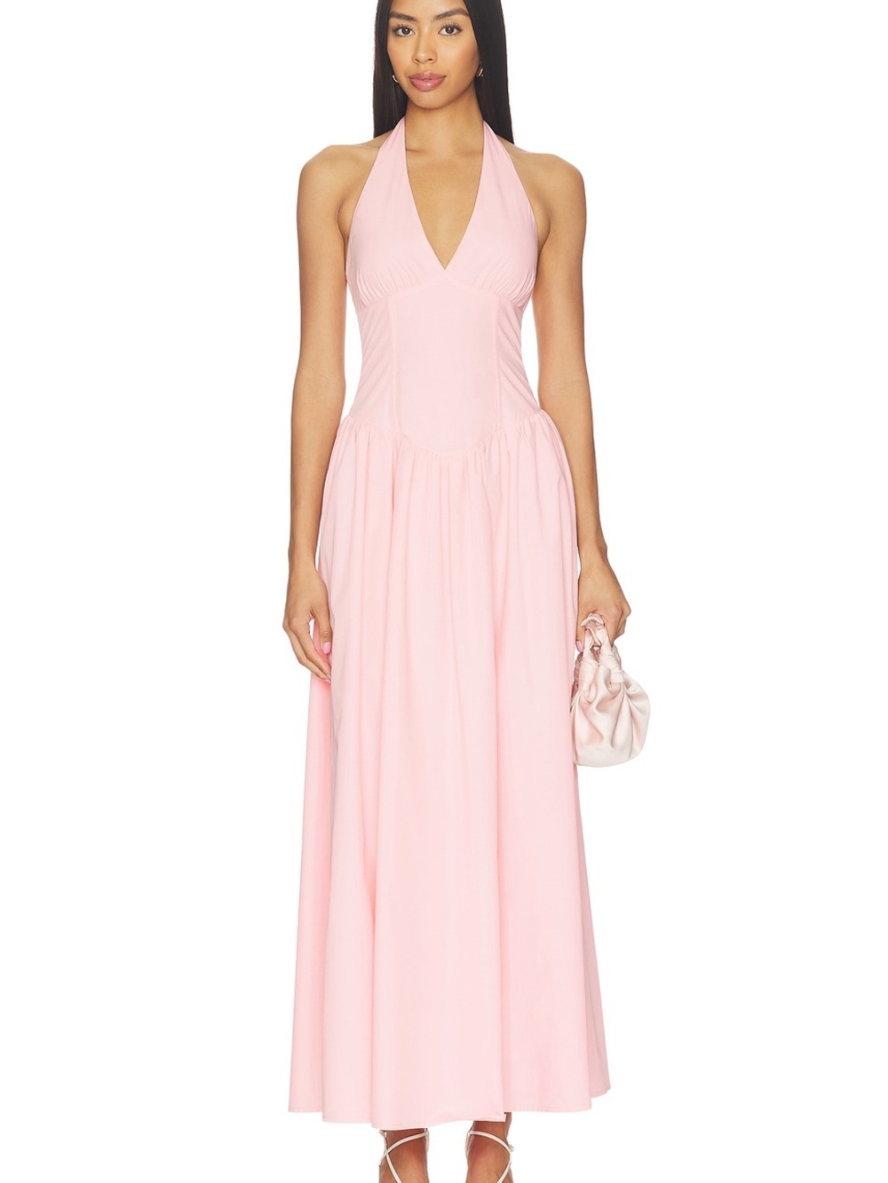 More To Come Bexley Maxi Dress XS Baby Pink Halter Corset Drop Waist NWT